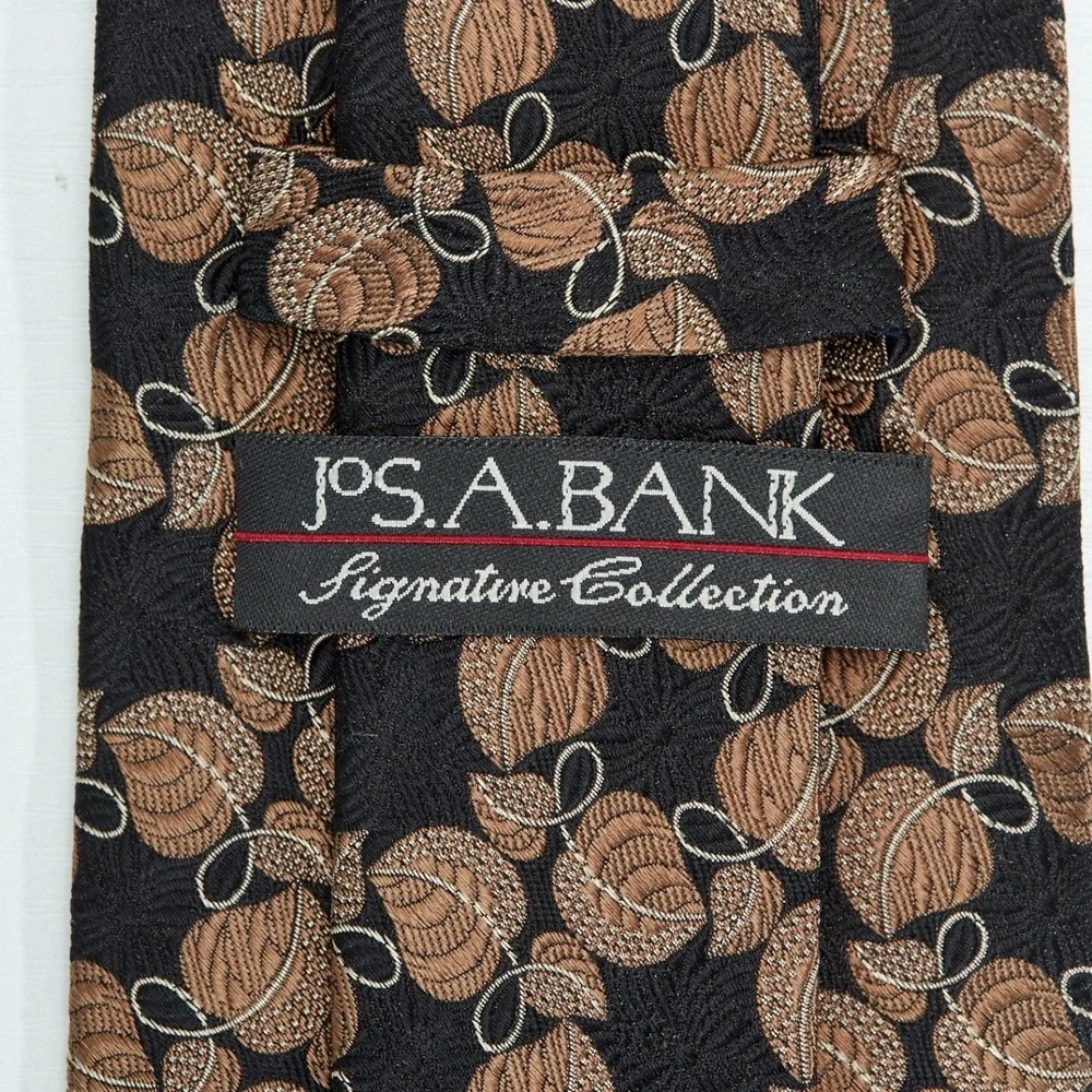 Jos.‎ A. Bank Necktie Men One Size Black Bronze Leaf Pattern 100% Silk